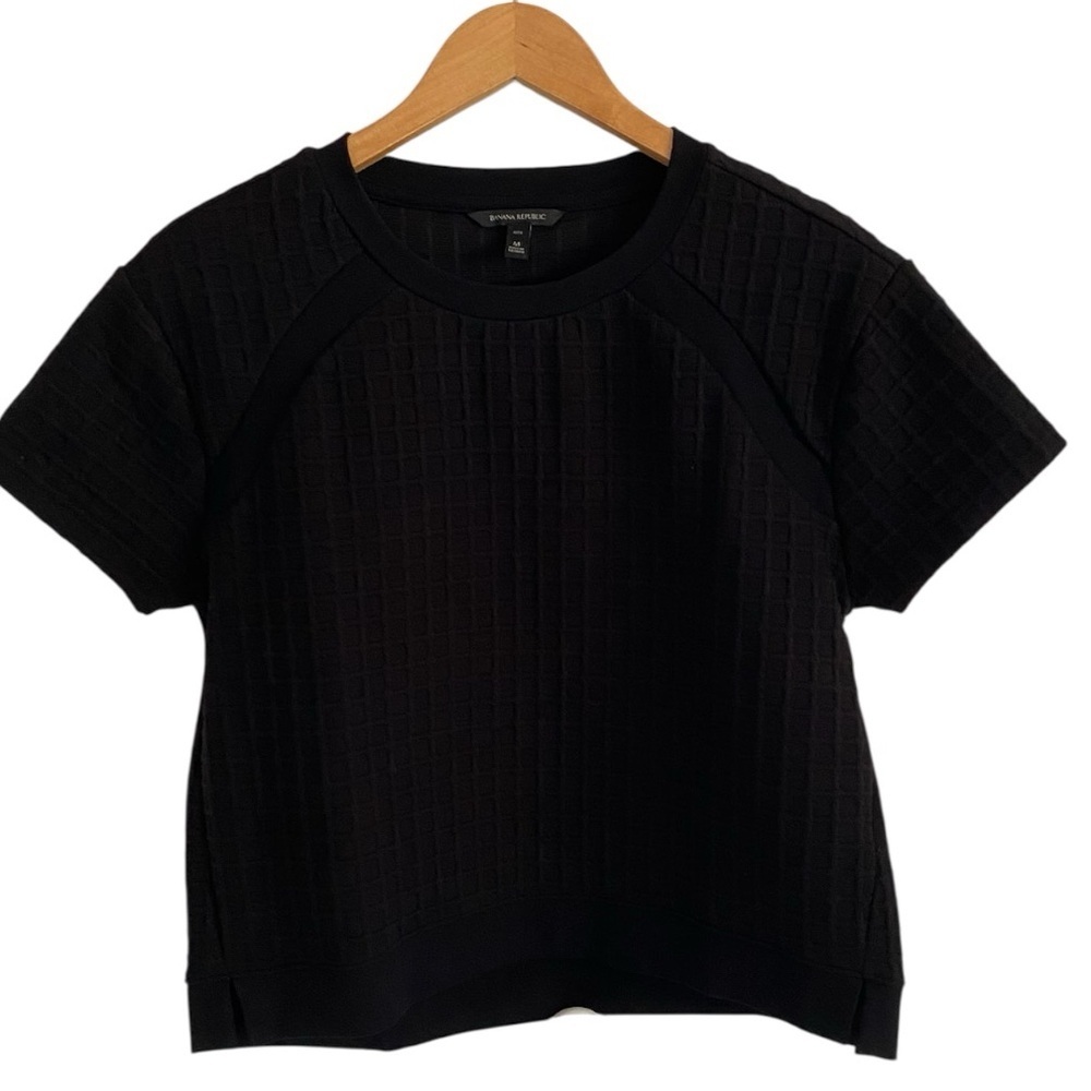 Banana Republic Black Textured Boxy Shirt Medium Petite